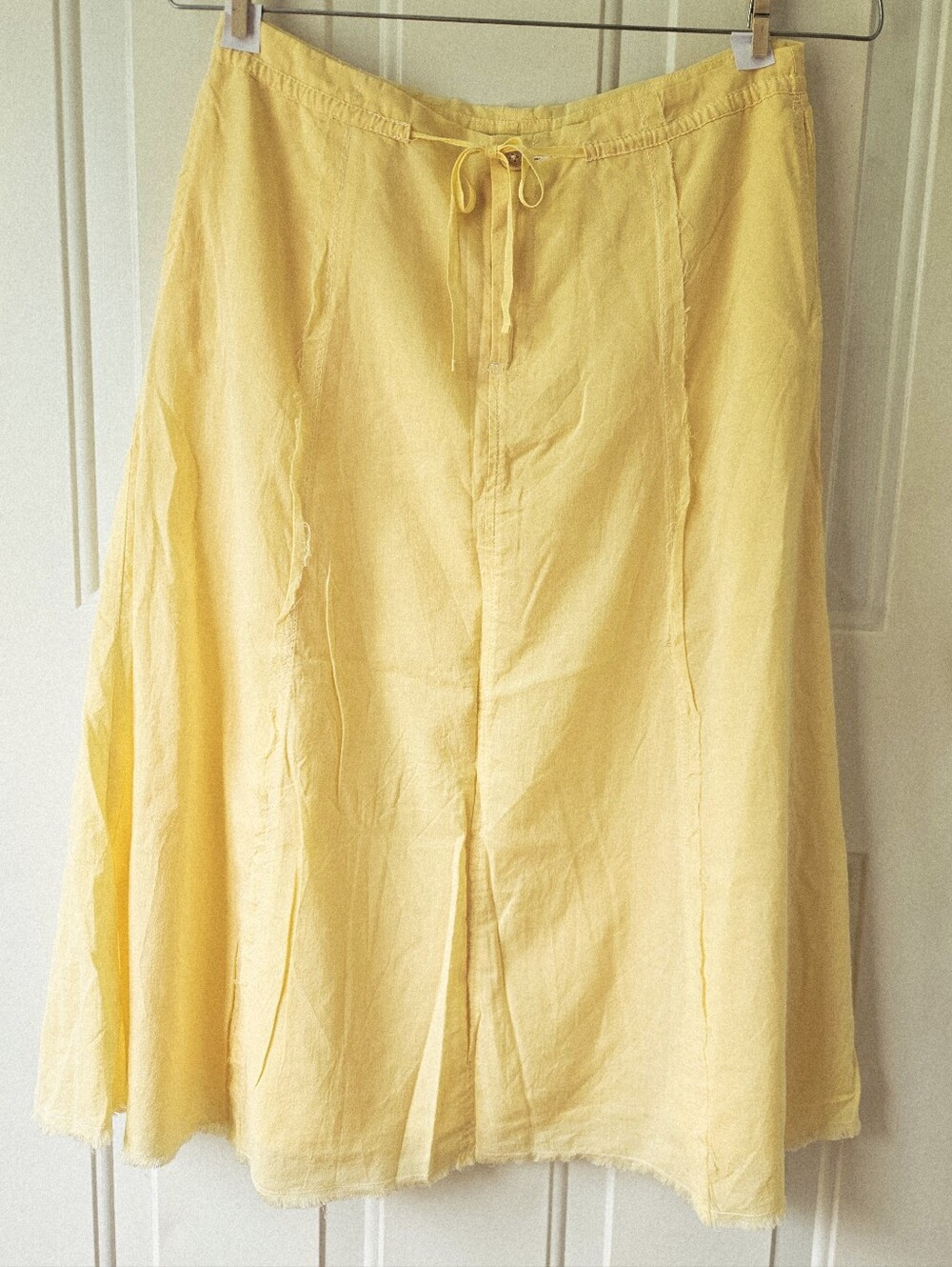 Eddie Bauer Yellow Long Panel Skirt With Fringe Hem A-line